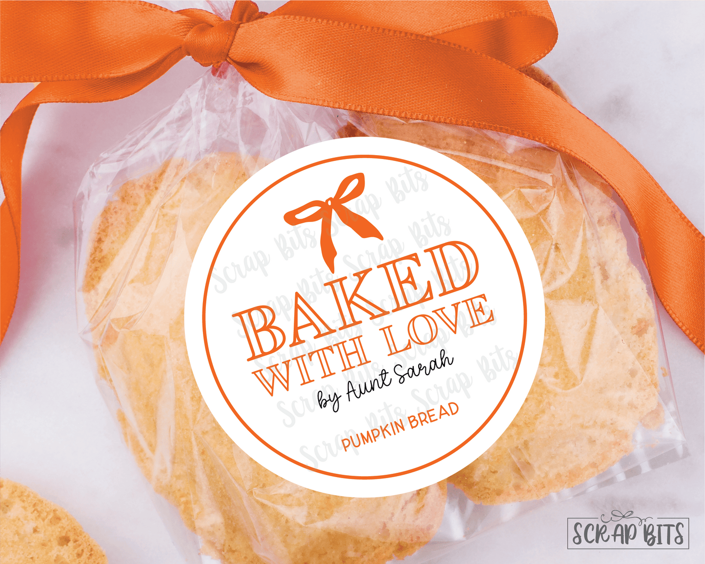 Small Bow Baked With Love Stickers . Personalized Baking Labels - Scrap Bits