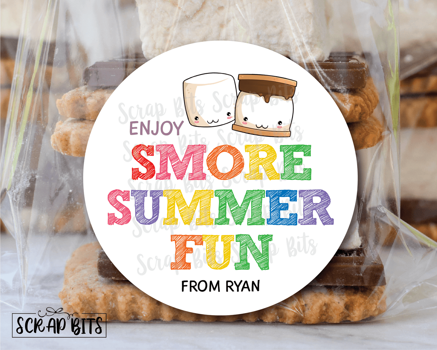 Smore Summer Fun Thank You, Last Day of School Stickers or Tags - Scrap Bits