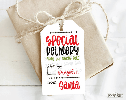 Special Delivery From The North Pole Word Stack, To Child From Santa Christmas Gift Tags - Scrap Bits