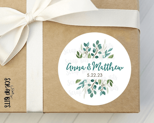 Sprigs of Eucalyptus, Personalized Wedding Favor Stickers or Tags - Scrap Bits