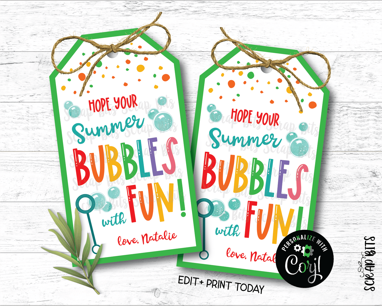 Summer Bubbles With Fun Last Day of School Tags, Angle Top, EDITABLE Printable Digital Download - Scrap Bits