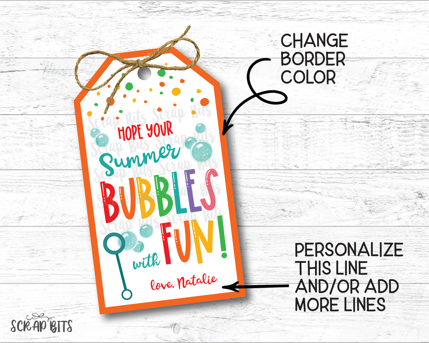Summer Bubbles With Fun Last Day of School Tags, Angle Top, EDITABLE Printable Digital Download - Scrap Bits