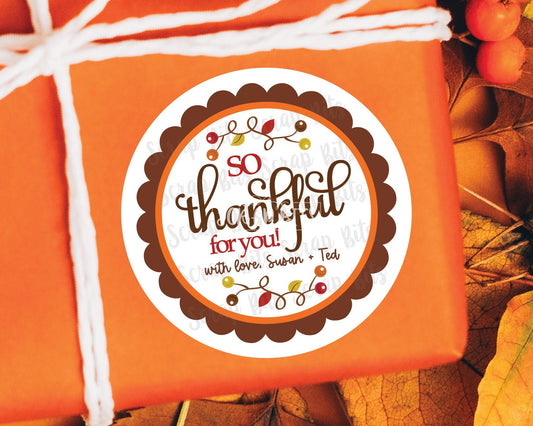 Thankful Stickers, So Thankful For You, Fall Berries, Personalized Thanksgiving Stickers or Tags - Scrap Bits