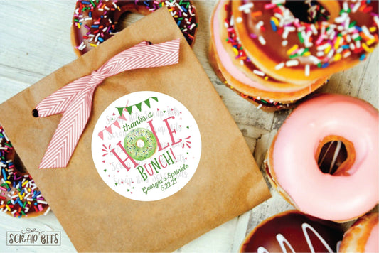 Thanks A Hole Bunch, Bunting . Donut Baby Shower Favor Stickers or Tags, - Scrap Bits
