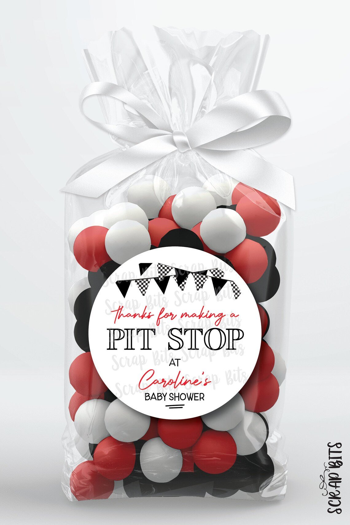 Thanks for Making A Pit Stop, Racing Baby Shower Favor Stickers or Tags - Scrap Bits