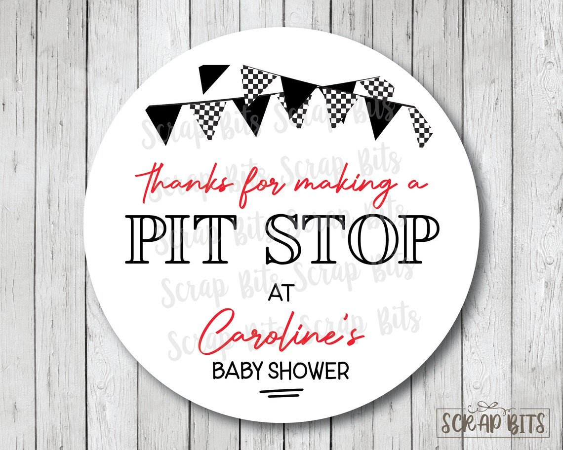 Thanks for Making A Pit Stop, Racing Baby Shower Favor Stickers or Tags - Scrap Bits