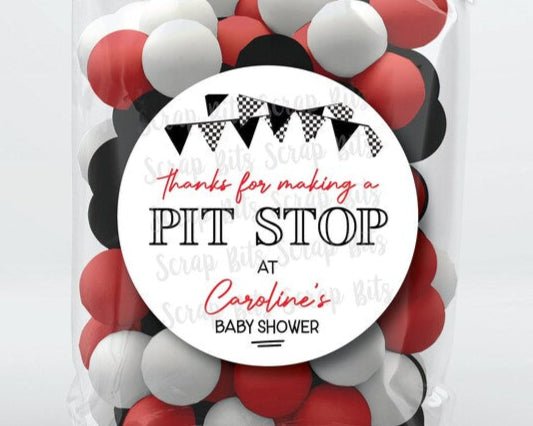 Thanks for Making A Pit Stop, Racing Baby Shower Favor Stickers or Tags - Scrap Bits