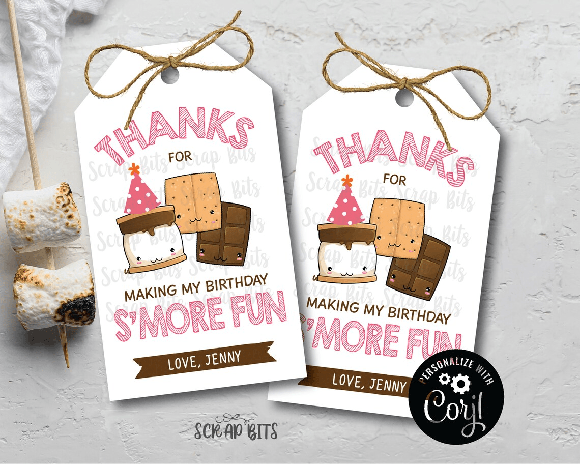 Thanks For Making My Birthday S'more Fun, Printable Birthday Gift Tags . Instant Download Editable Template - Scrap Bits