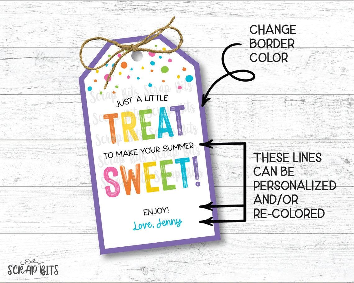 Treat To Make Summer Sweet, Last Day of School Tags, Angle Top, EDITABLE Printable Digital Download - Scrap Bits