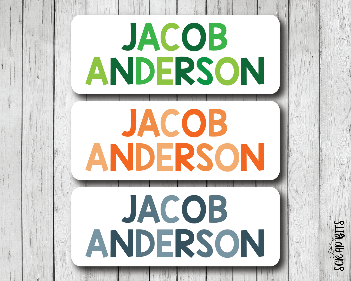 Tri - Color Boy Name Labels . Personalized Belonging Labels - Scrap Bits