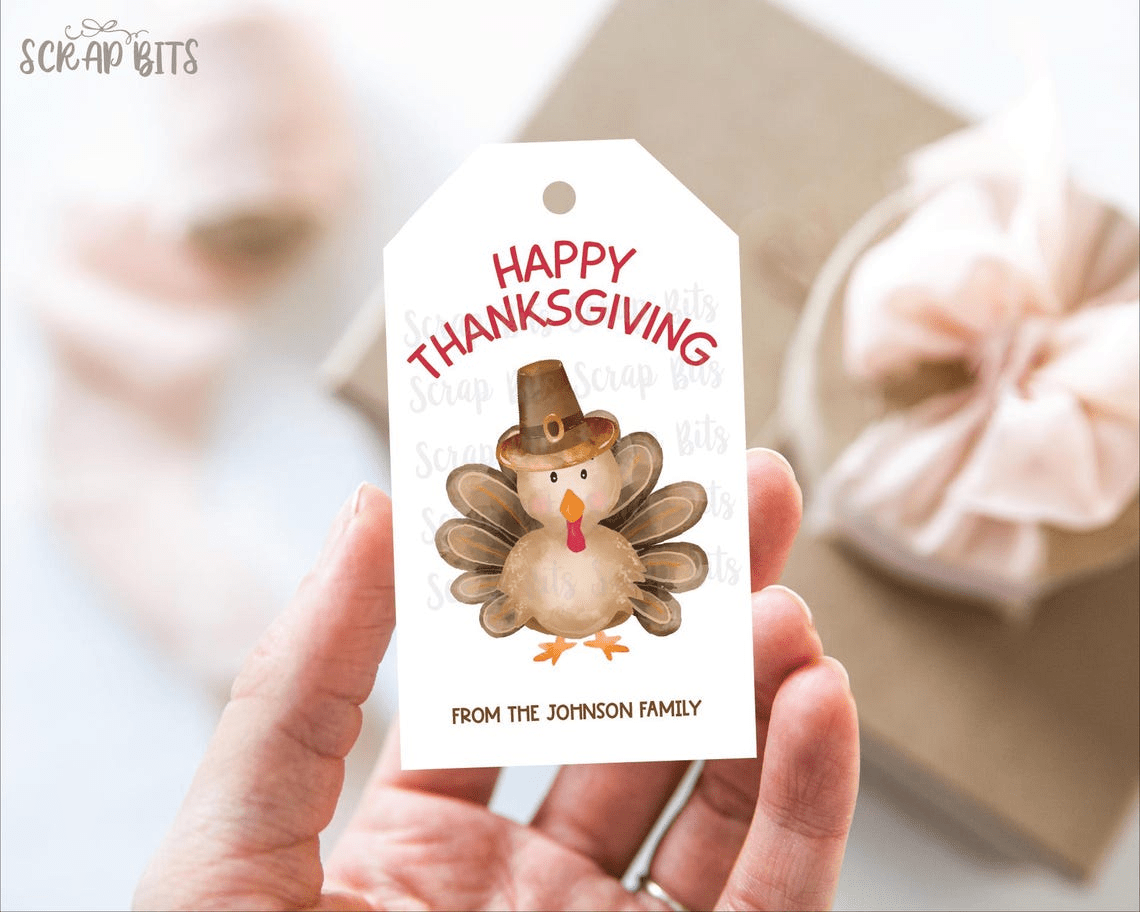 Turkey + Thankful Word Stack Thanksgiving Gift Tag Set - Scrap Bits