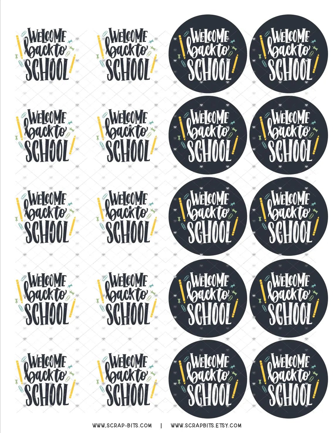 Welcome Back To School Sticker Set, Black & White - Scrap Bits