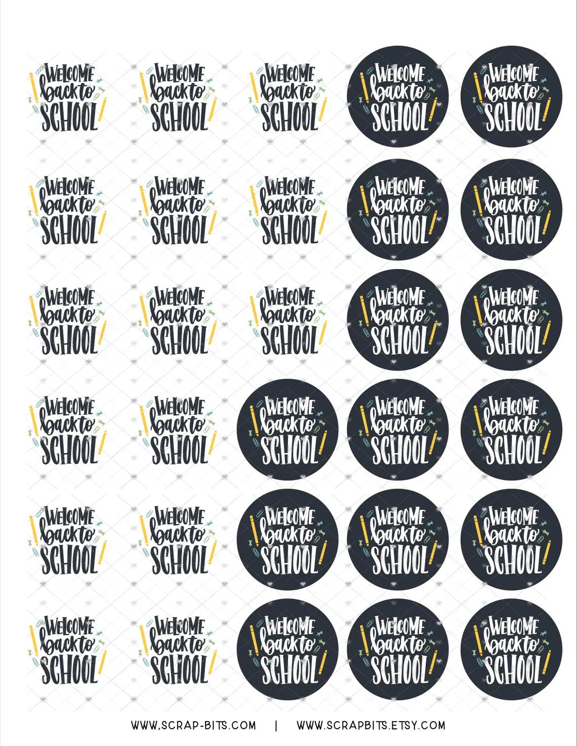 Welcome Back To School Sticker Set, Black & White - Scrap Bits