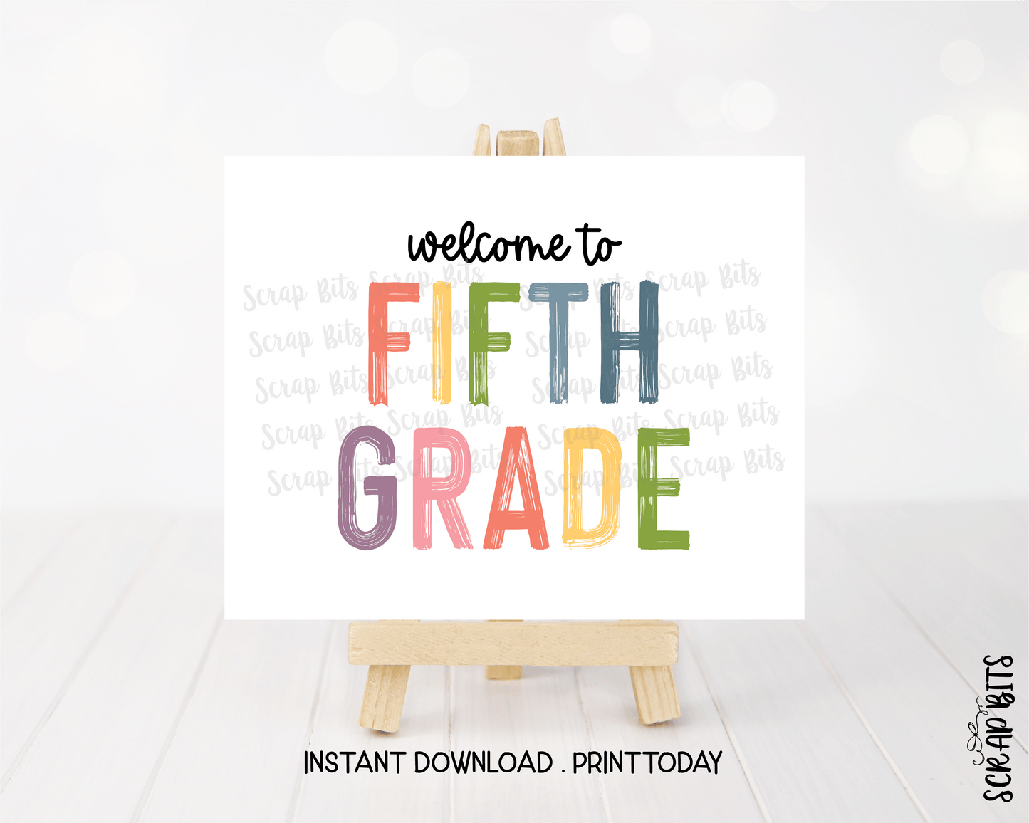 Welcome To Fifth Grade Sign, Pastel Rainbow Paintstroke Back To School Sign - Scrap Bits