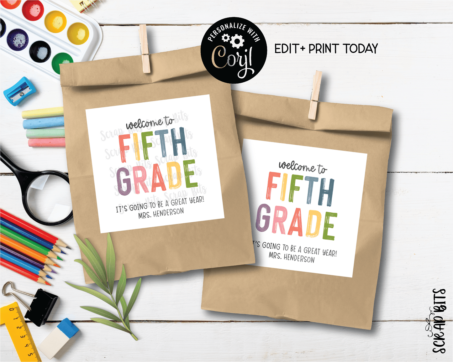 Welcome To Fifth Grade Tags, Pastel Rainbow . Printable Back To School Tags, Instant Download Editable Template - Scrap Bits