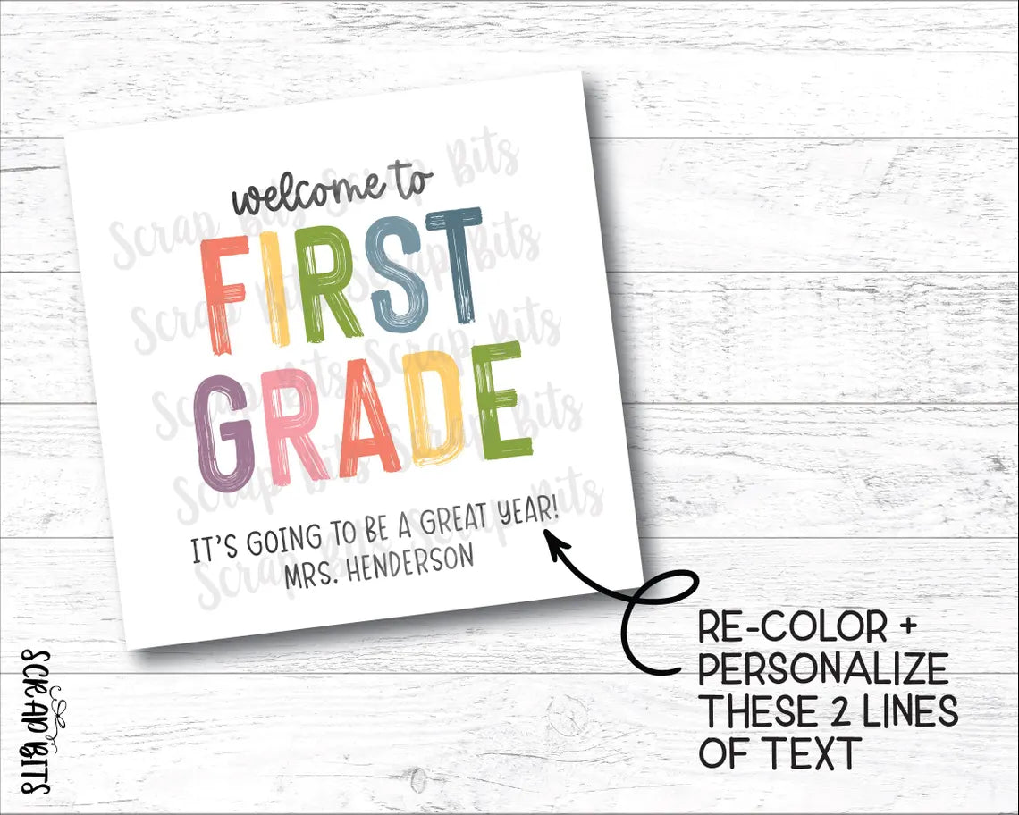 Welcome To First Grade Tags, Pastel Rainbow . Printable Back To School Tags, Instant Download Editable Template - Scrap Bits
