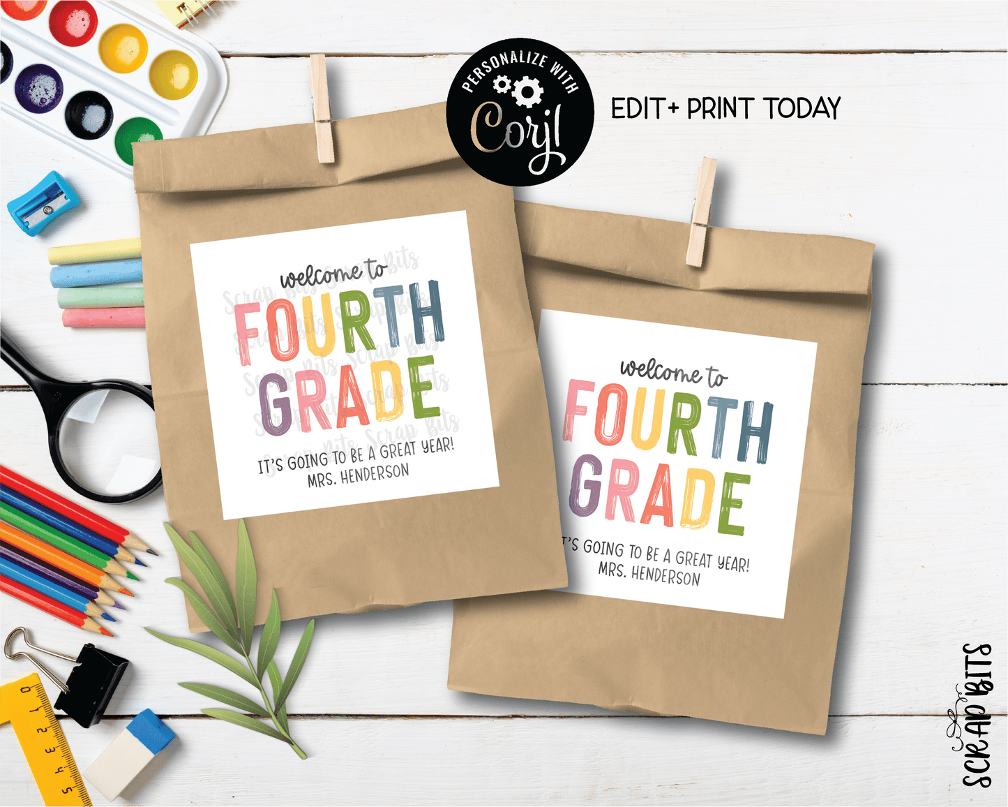Welcome To Fourth Grade Tags, Pastel Rainbow . Printable Back To School Tags, Instant Download Editable Template - Scrap Bits