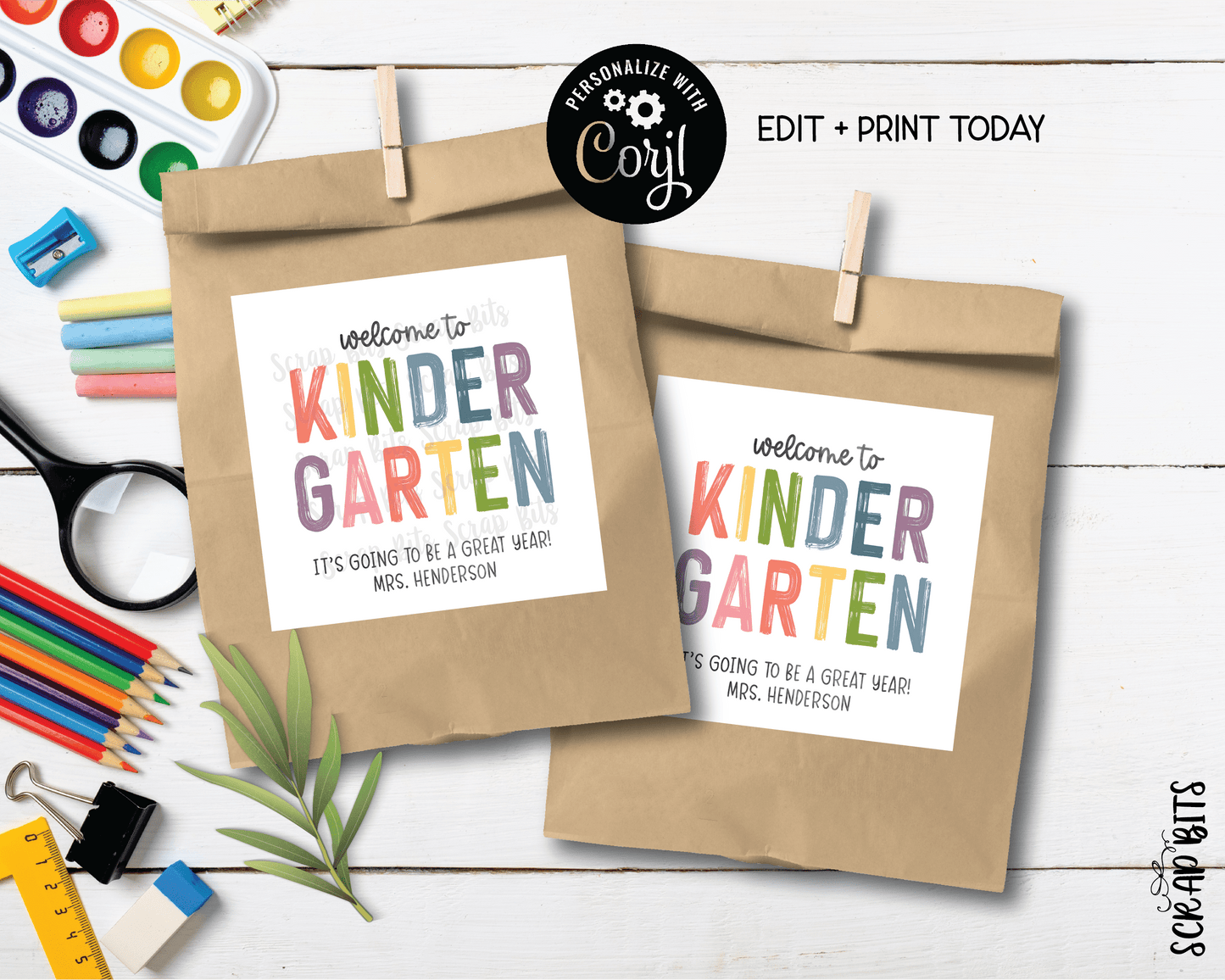 Welcome To Kindergarten Tags, Pastel Rainbow . Printable Back To School Tags, Instant Download Editable Template - Scrap Bits