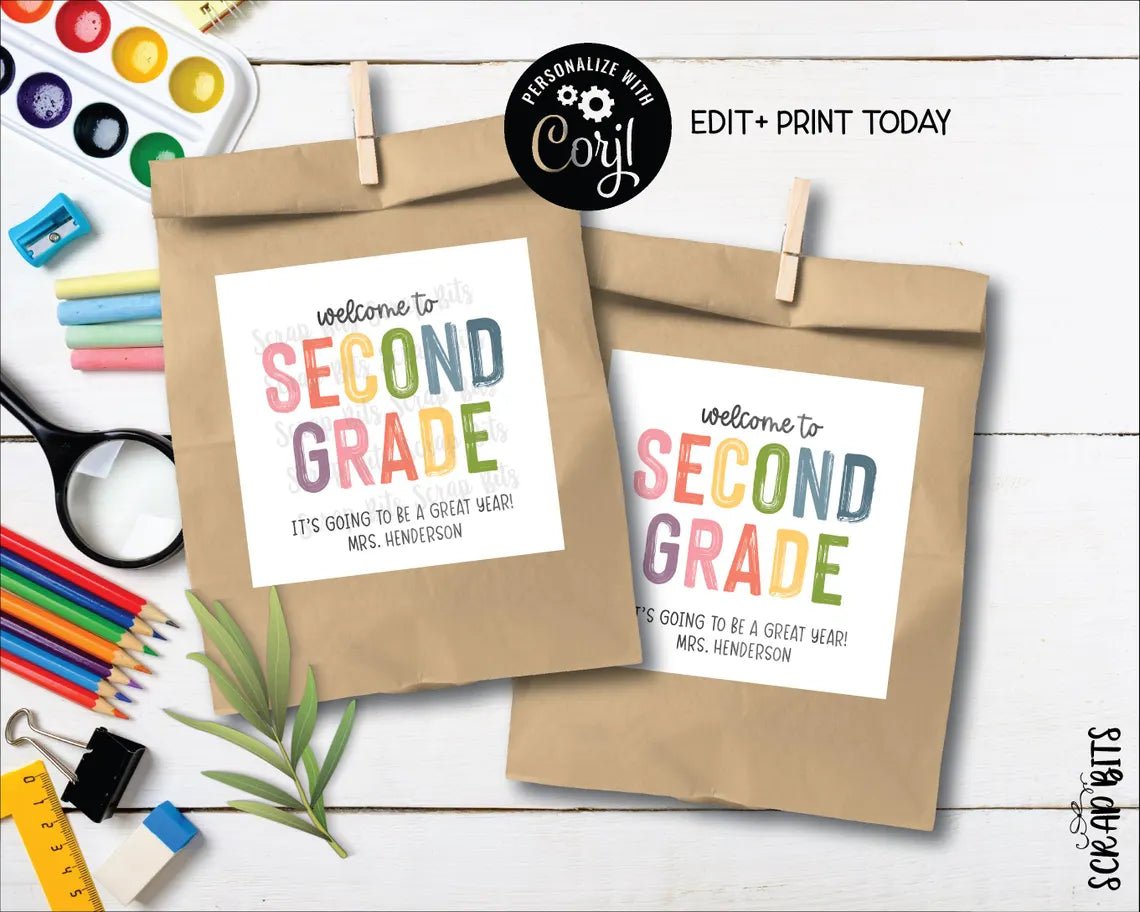 Welcome To Second Grade Tags, Pastel Rainbow . Printable Back To School Tags, Instant Download Editable Template - Scrap Bits
