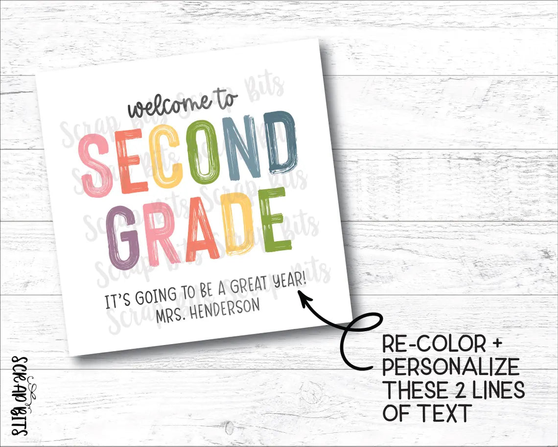Welcome To Second Grade Tags, Pastel Rainbow . Printable Back To School Tags, Instant Download Editable Template - Scrap Bits