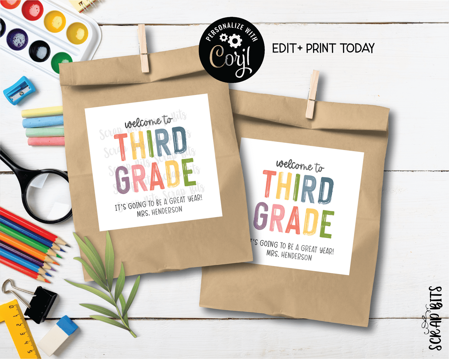 Welcome To Third Grade Tags, Pastel Rainbow . Printable Back To School Tags, Instant Download Editable Template - Scrap Bits