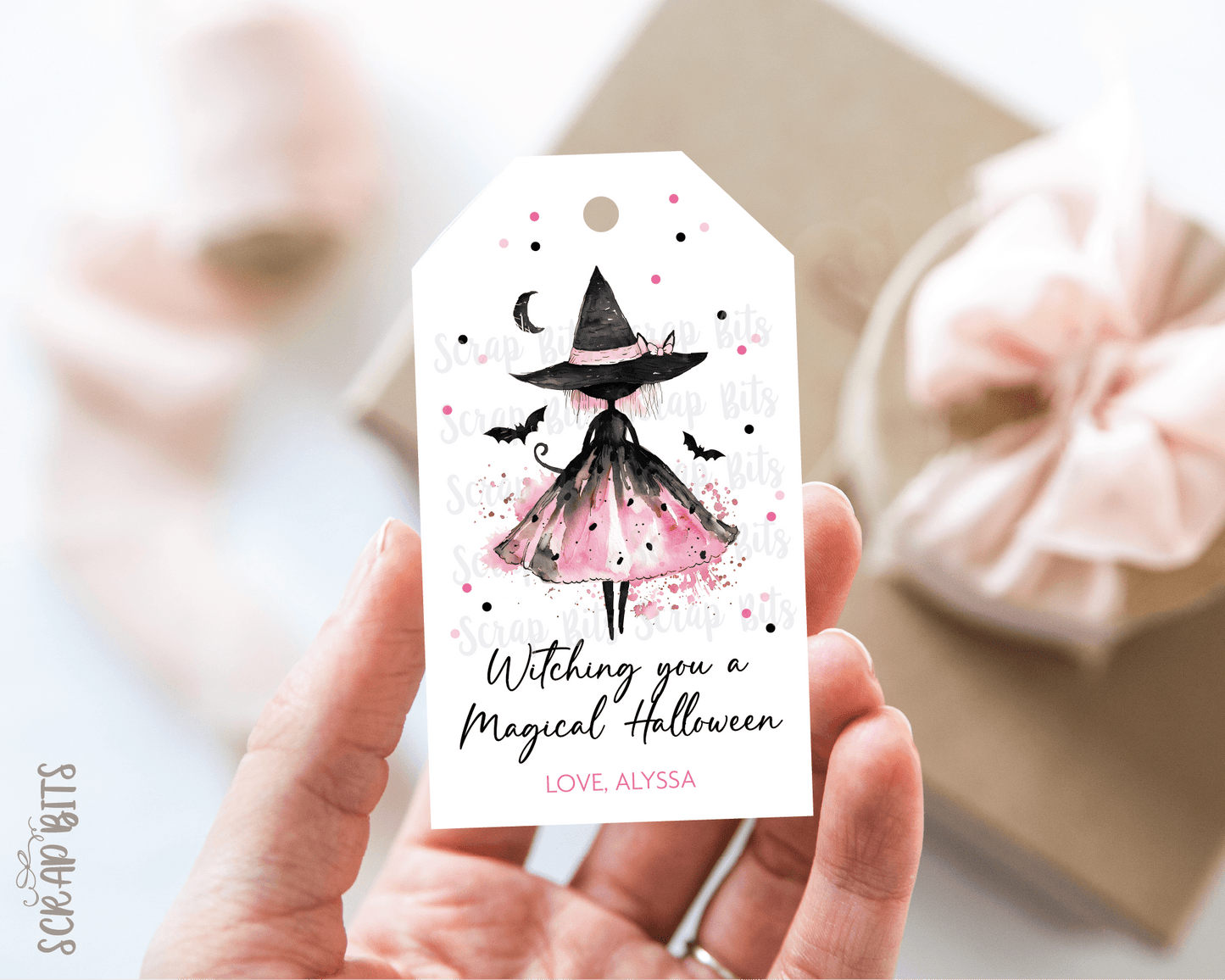 Witching You A Magical Halloween, Whimsical Witch Halloween Treat Bag Tags - Scrap Bits