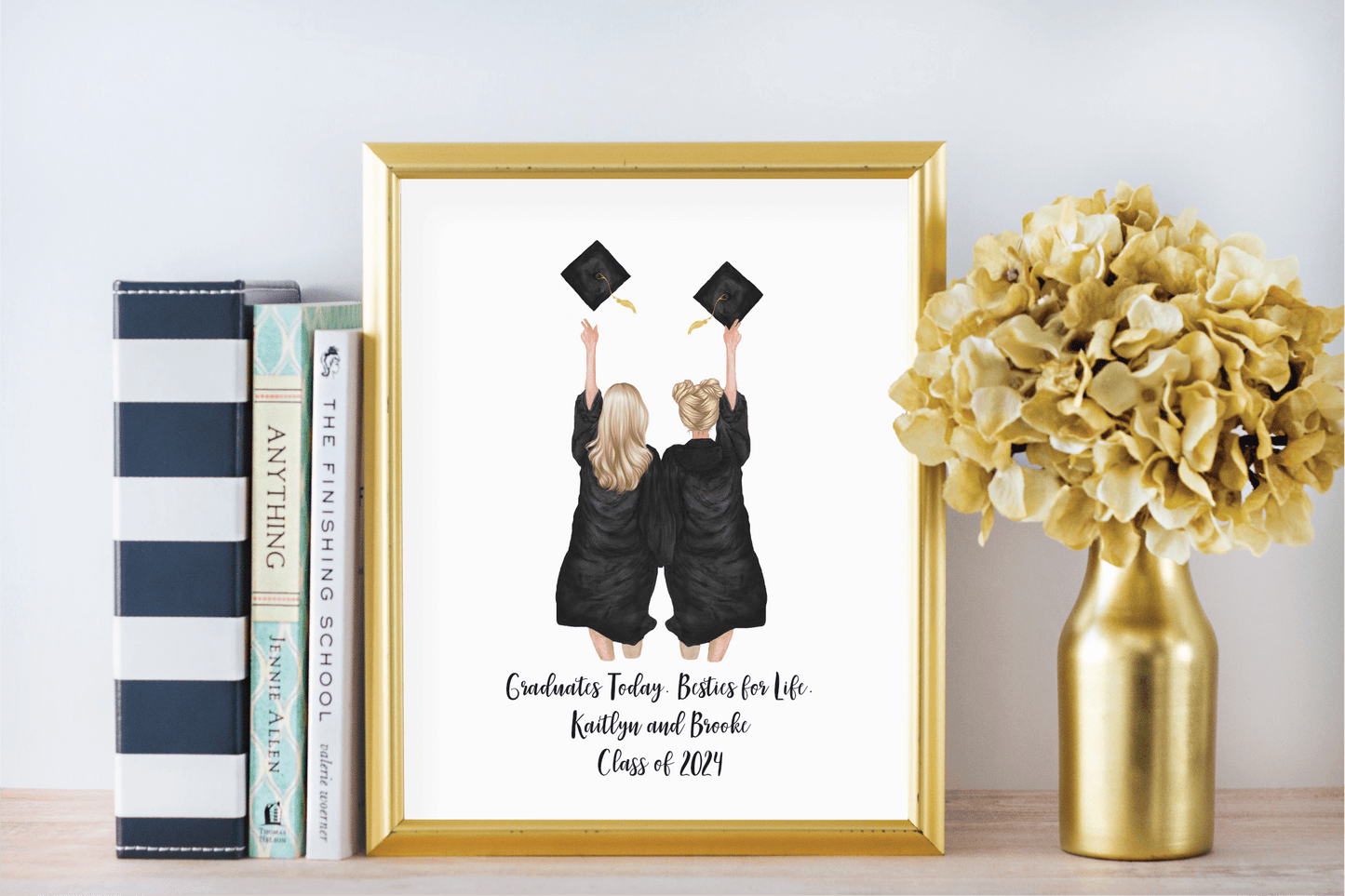 2 Female Best Friends Graduation Print, Custom Graduation Gift, Tossing Cap Full Gowns . Personalized Digital Portrait Print - Scrap Bits