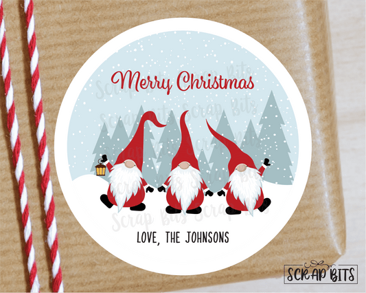 3 Christmas Gnomes Stickers or Tags . Christmas Gift Labels - Scrap Bits