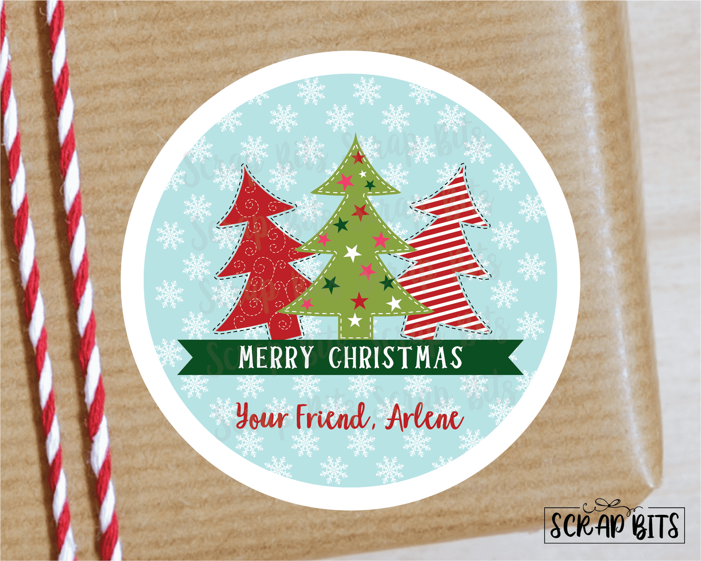 3 Christmas Trees Stickers or Tags . Christmas Gift Labels - Scrap Bits