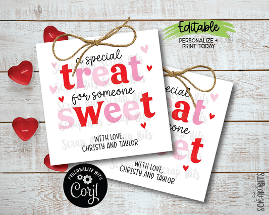 A Special Treat For Someone Sweet, Funky Lettering, Printable Valentine Tags, Instant Download Editable Template - Scrap Bits