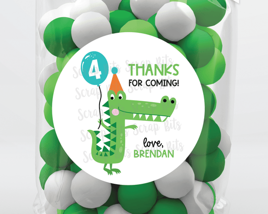 Alligator Birthday Labels, Personalized Birthday Favor Stickers or Tags - Scrap Bits