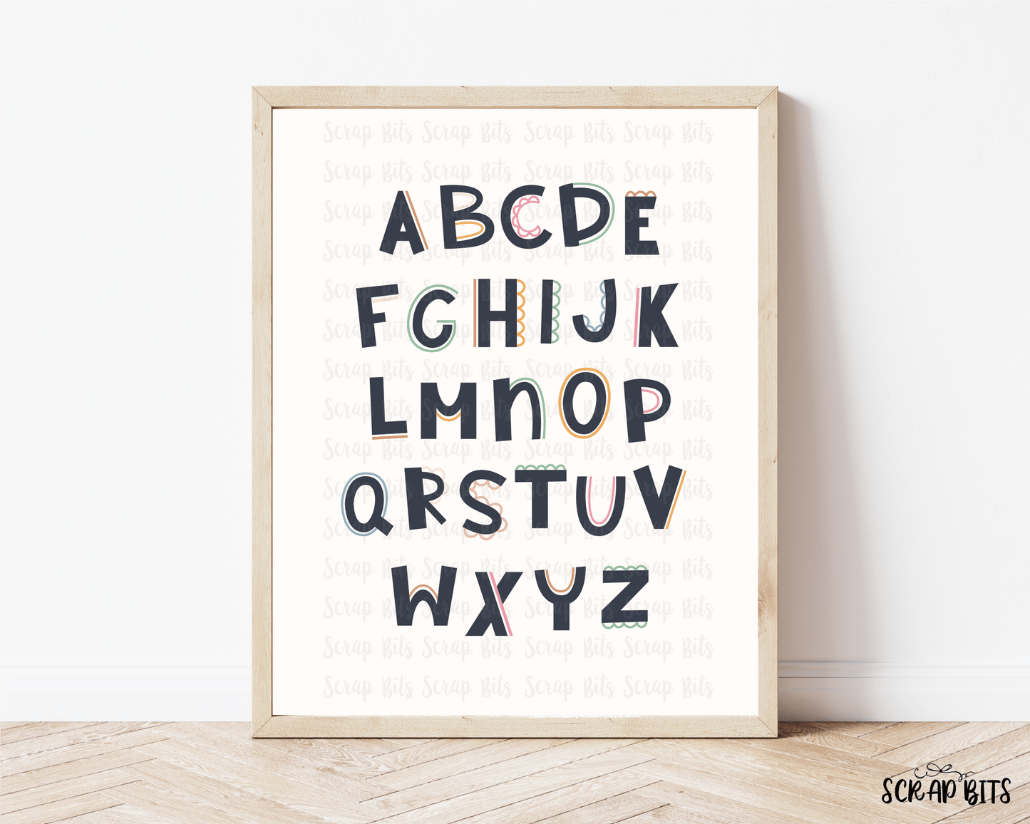 Alphabet Poster, Cutesy Font . Classroom, Homeschool or Playroom Educational Poster . 5 Digital Print Sizes - Scrap Bits