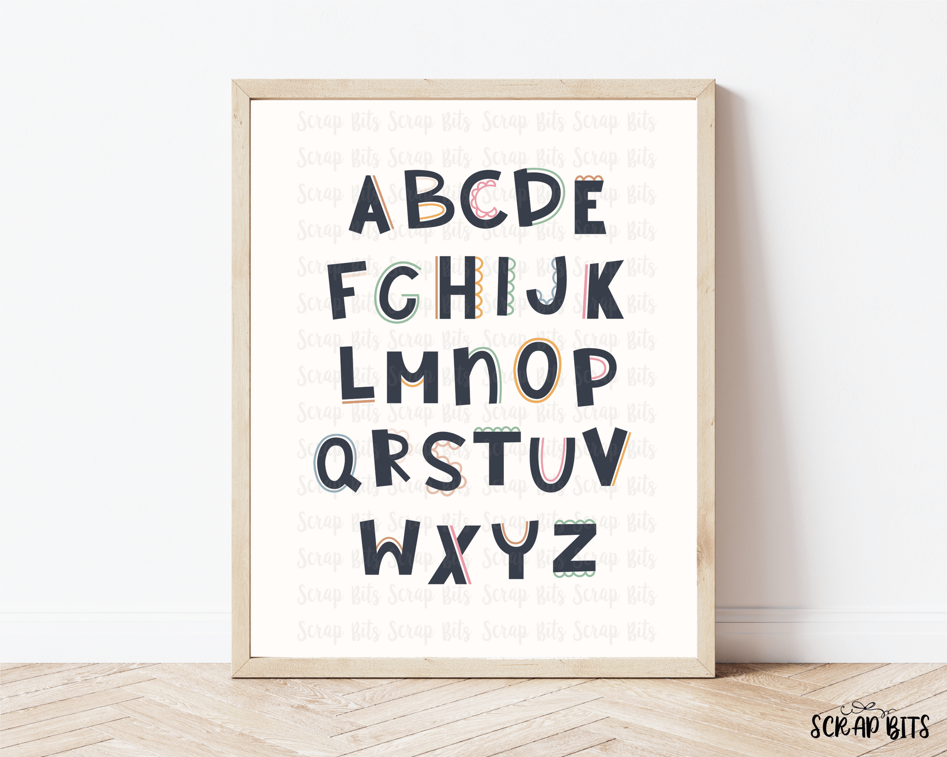Alphabet Poster, Cutesy Font . Classroom, Homeschool or Playroom Educational Poster . 5 Digital Print Sizes - Scrap Bits