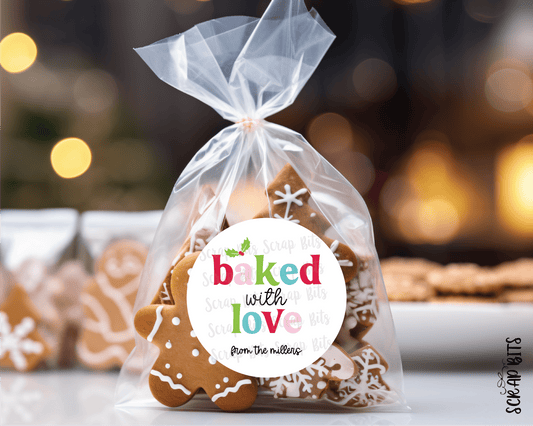 Baked With Love Stickers, Bright Funky Lettering . Christmas Baking Labels or Tags - Scrap Bits
