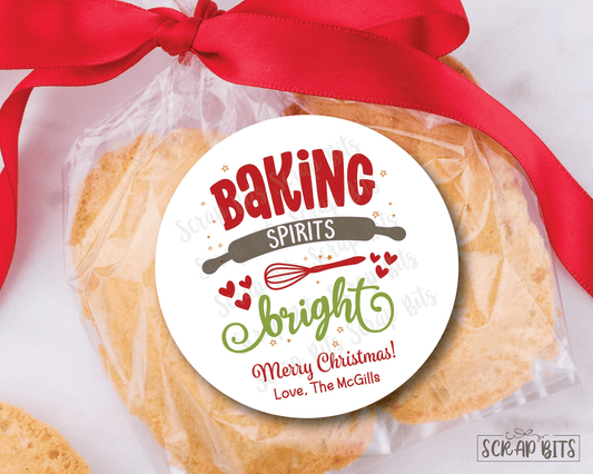 Baking Spirits Bright Stickers, Rolling Pin . Christmas Baking Labels or Tags - Scrap Bits