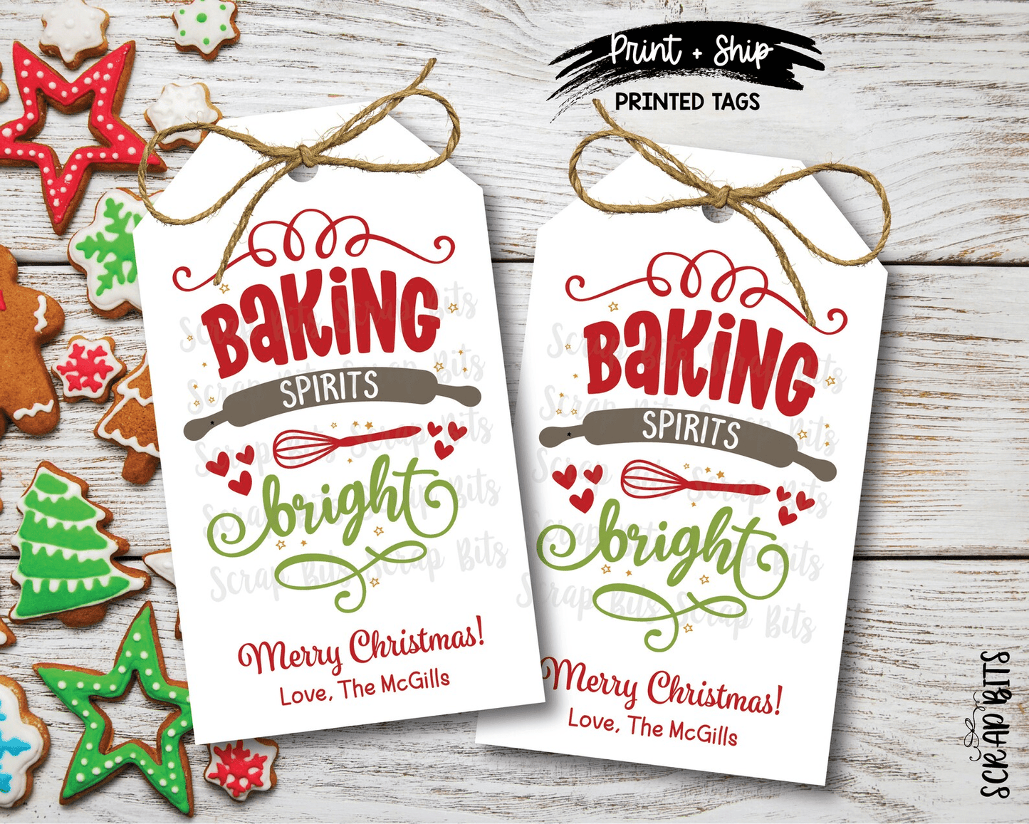 Baking Spirits Bright Tags, Rolling Pin . Christmas Baking Tags - Scrap Bits