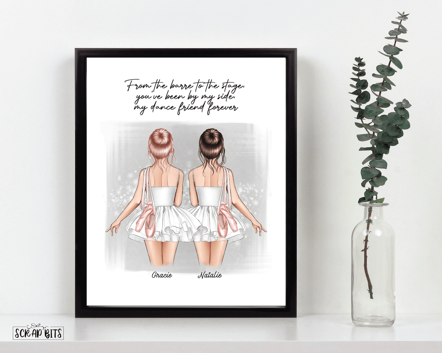 Ballerina Friends Print, Custom Ballet Gift . Personalized Digital Portrait Print - Scrap Bits