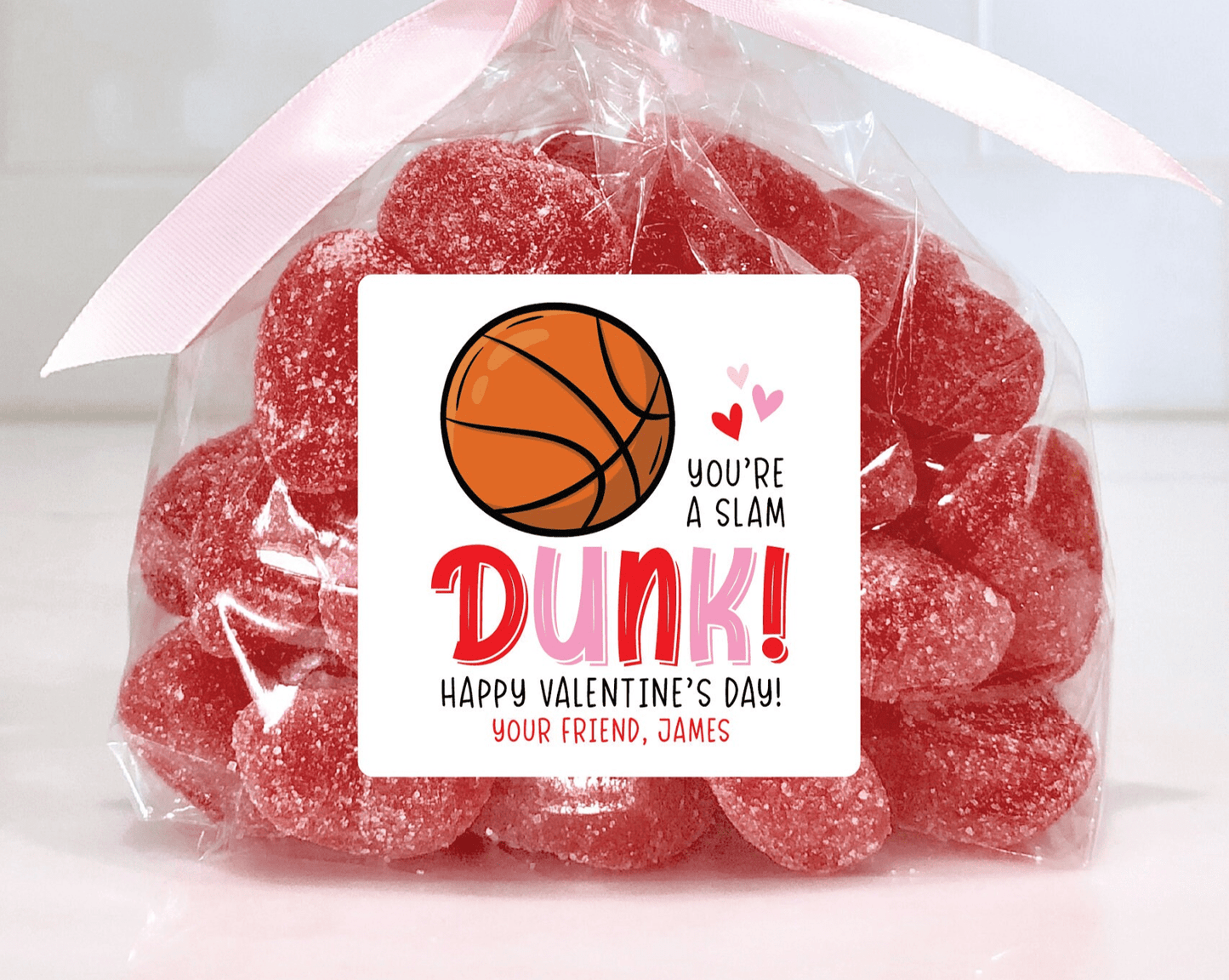 Basketball Valentines, You're A Slam Dunk Valentine Treat Bag Stickers - Scrap Bits