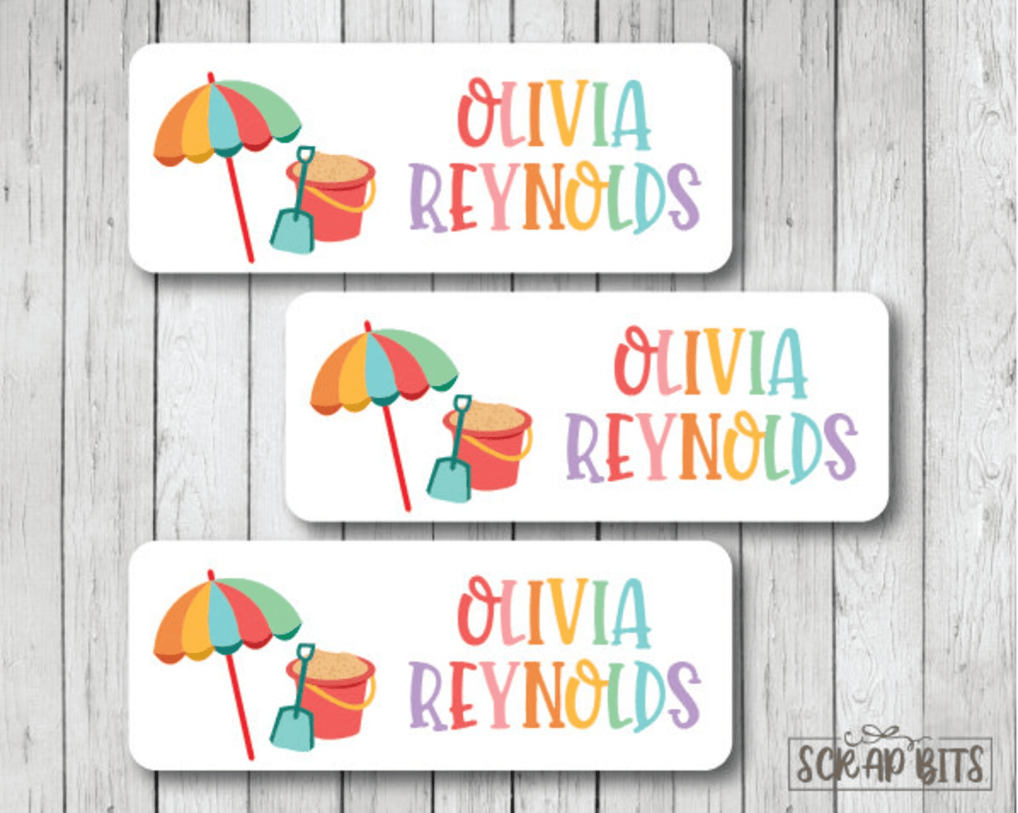 Beach Name Labels, Pastel . Personalized Belonging Labels - Scrap Bits