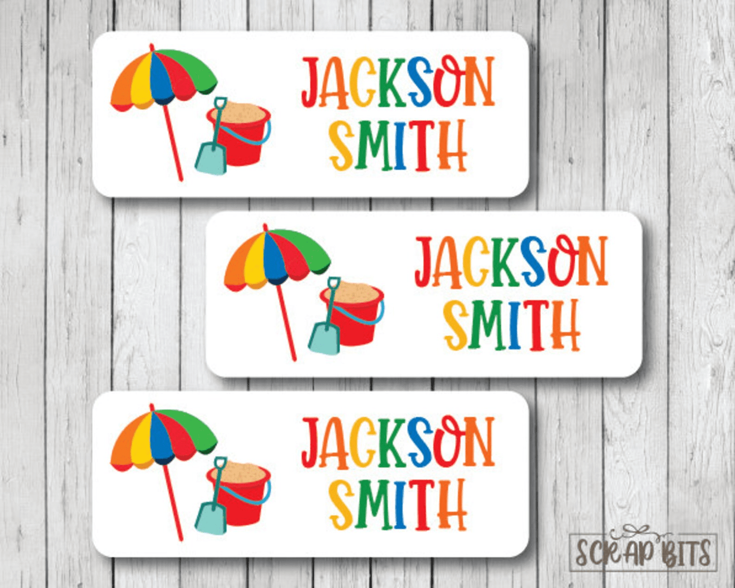 Beach Name Labels, Primary . Personalized Belonging Labels - Scrap Bits