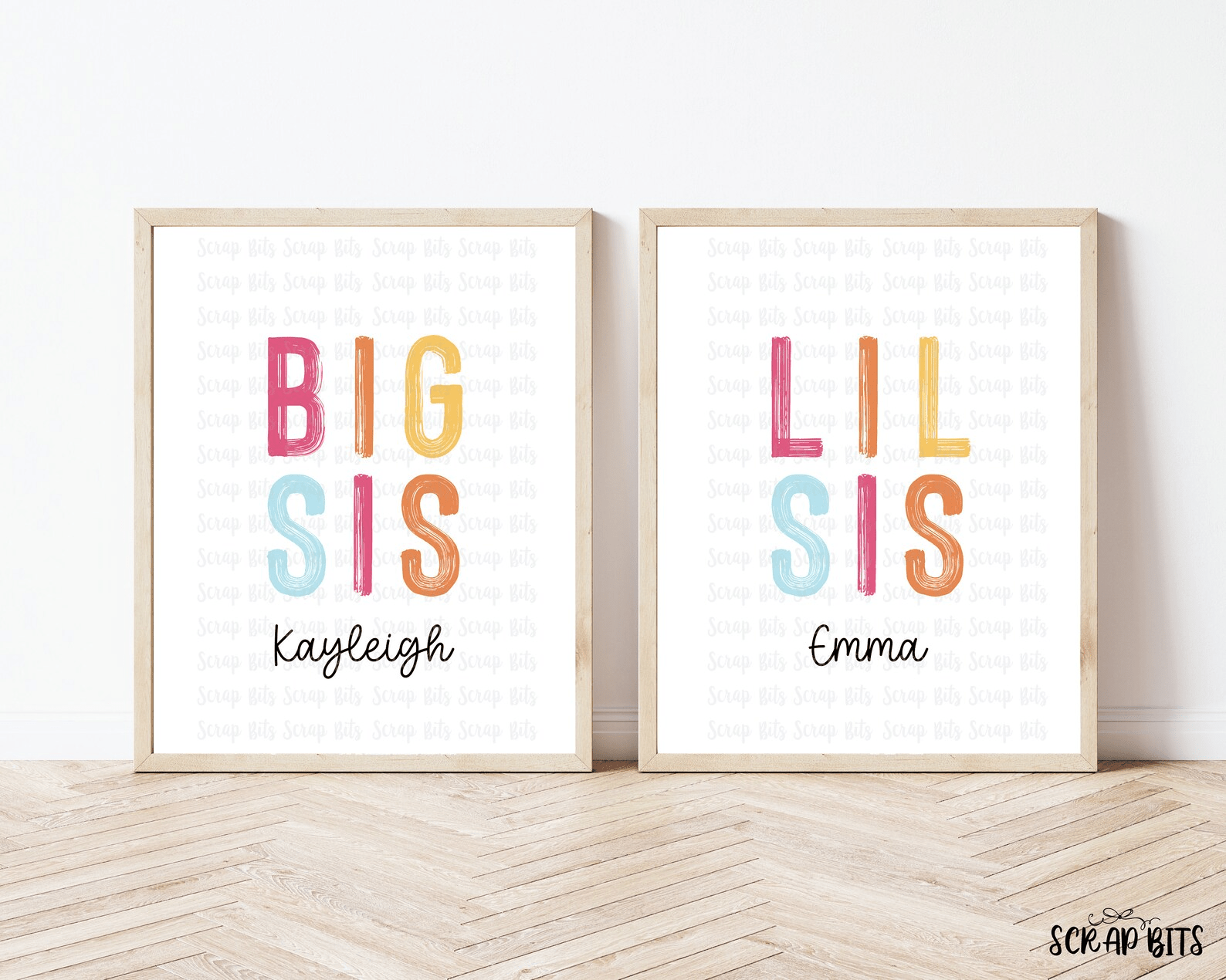 Big Sis, Lil Sis, Best Friends Wall Art Set . Bright Boho Paintstroke - Scrap Bits