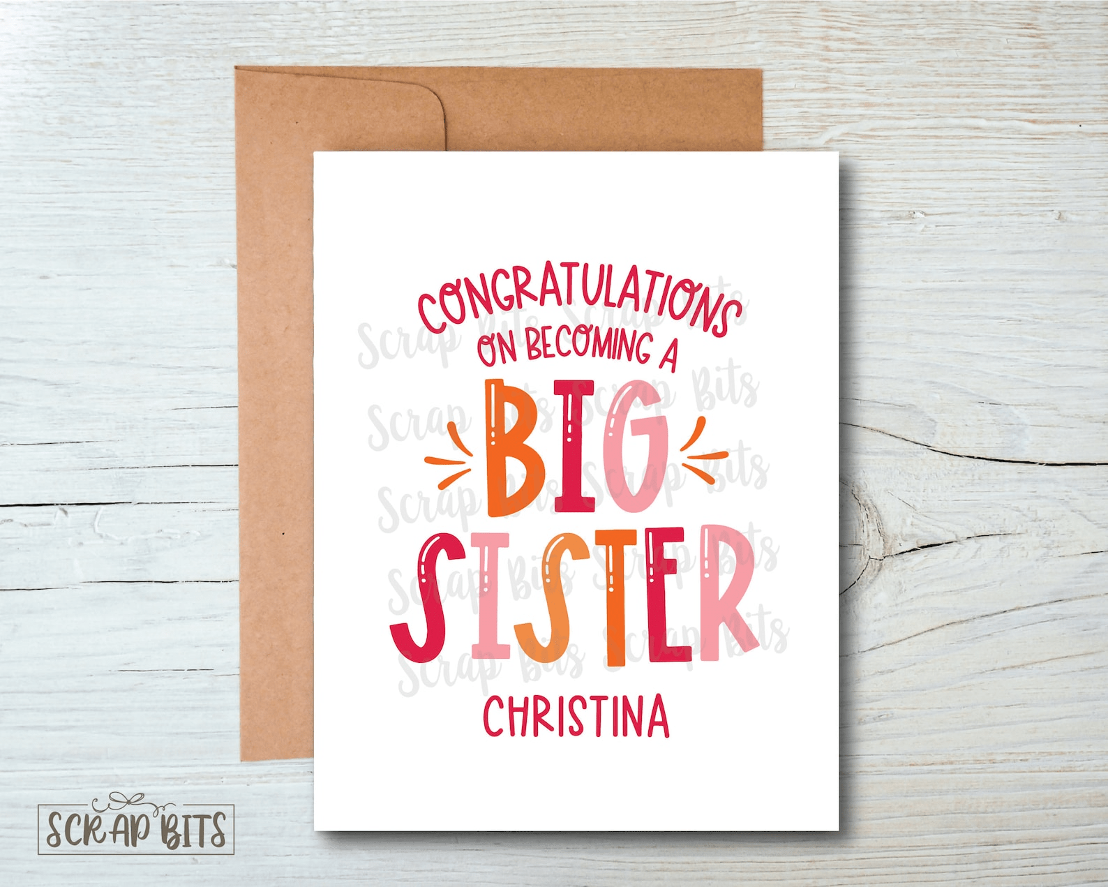 Big Sister Congratulations Card, New Sibling Card - Scrap Bits
