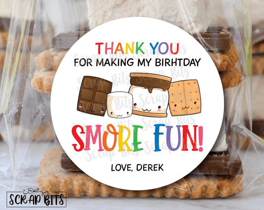 Birthday Smore Fun Stickers, Rainbow . Smores Birthday Party Favor Stickers or Tags - Scrap Bits