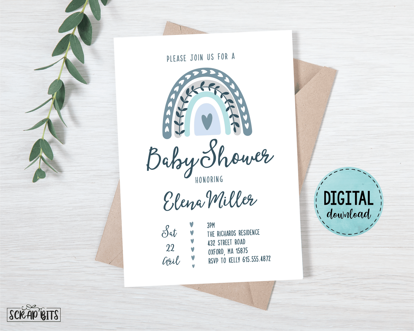 Boho Rainbow Baby Shower Invitation, Vine Rainbow - Scrap Bits