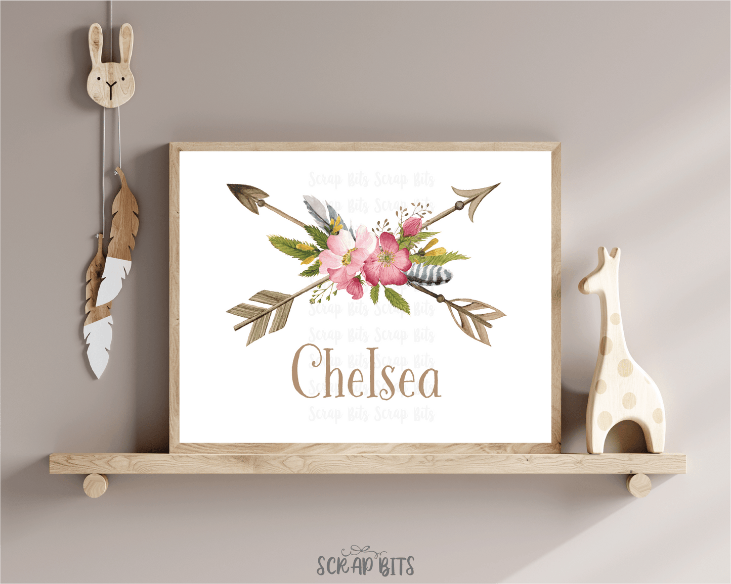Boho Wild Roses + Arrows Name Print - Scrap Bits
