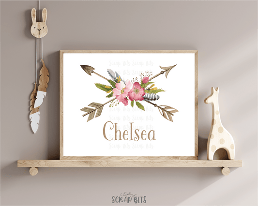 Boho Wild Roses + Arrows Name Print - Scrap Bits