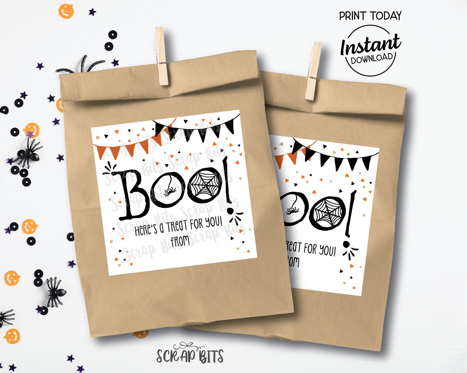 BOO Tags, Printable Halloween Treat Bag Tags, Instant Download - Scrap Bits