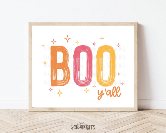 BOO Y'All Sign, Pink Sparkle Halloween Print, Halloween Wall Art . 5 Digital Print Sizes - Scrap Bits