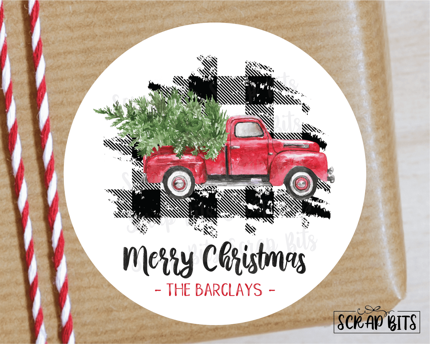 Buffalo Plaid Christmas Truck Stickers or Tags . Christmas Gift Labels - Scrap Bits