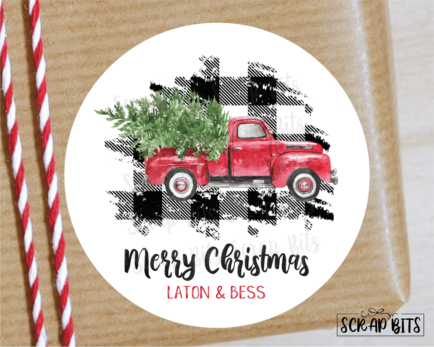 Buffalo Plaid Christmas Truck Stickers or Tags . Christmas Gift Labels - Scrap Bits